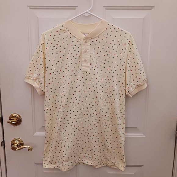 Vintage Jordan Christopher Pale Yellow Geometric Shapes Henley Shirt Size L - Picture 2 of 6